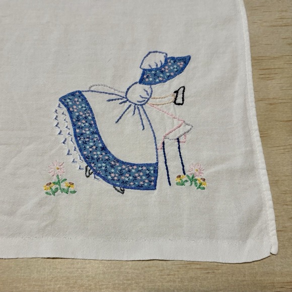Other - Vintage Hand Embroidered 'Ironing Day' Kitchen Tea Towel~Girl w/Iron ~30"x34"